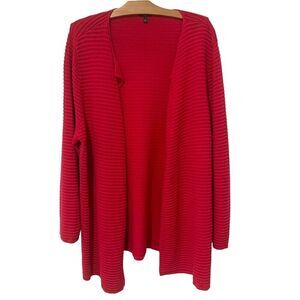 Talbots Plus Sz 3X Knitted Ribbed Cardigan Open Front Long Sleeve Hot Pink